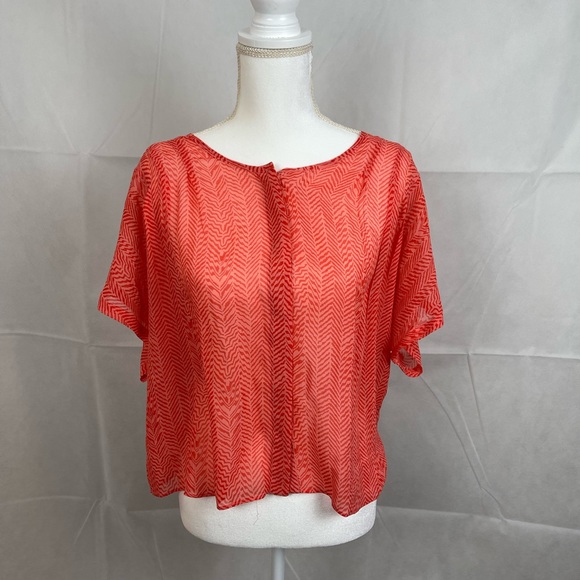 Anthropologie Maeve Tiburon Silk Button Blouse Size M Orange Coral Sheer - Picture 1 of 8